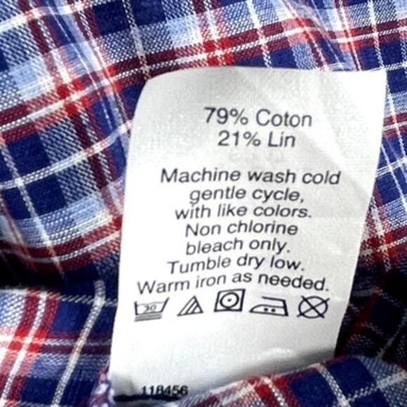 Madewell Womens Plaid Tie-Sleeve Popover Blouse Blue Red NWT Size S Cotton Linen - Picture 6 of 7